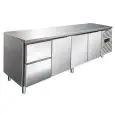 Tiefkühltisch - Edelstahl AISI 304 - Umluftkühlung - Mod CXF4110TN - GASTRONORM 1/1 (53 x 32,5 cm) - 3 GEKÜHLTE TÜREN - 2 GEKÜHLTE SCHUBLADEN - KAPAZITÄT 476 Liter - TEMPERATUR -2°/+8°C - Produktmaße (BxTxH) cm 223 x 70 x 86