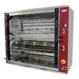 Hähnchengrill - Gas- mit Drehsystem - Mod. DOUBLEGRILL84/P - Kapazität: 84 Hähnchen - Grill Plus Doppelmotore - Frontfenster aus gehärtetem Glas - 6 + 6 Spieße, 111,5 cm - Getriebemotor V 24 - Leistung: 100 W - Leistung: 26,5 Kw - Verbrauch von LPG/Flüssi
