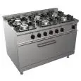 GASHERD MIT 6 FLAMMEN - Mod. G7NURG6FG3M3G - statischer Maxi-Gasbackofen in cm (BxTxH): 93 x 53 x 35- Gas-Leistung: 48 kW - Produktmaße in cm (BxTxH): 120 x 70 x 85 - EG-Norm