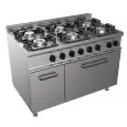 GASHERD MIT 6 FLAMMEN - Mod. G7NURG6FH3M3G - statischer Elektro-Backofen GN 2/1 in cm (BxTxH): 68,5 x 53 x 35 - neutraler Unterbau mit Tür - Gasleistung: 36 kW - Produktmaße in cm (BxTxH): 120 x 70 x 85 - EG-Norm