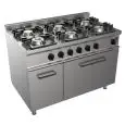 GASHERD MIT 6 FLAMMEN - Mod. G7NURG6FN3M3G - statischer Gas-Backofen GN 2/1 in cm (BxTxH): 68,5 x 53 x 35 - neutraler Unterbau mit Tür - Gesamtleistung: 43,9 kW - Produktmaße in cm (BxTxH): 120 x 70 x 85 - EG-Norm