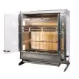 Vertikaler Elektro-Hähnchengrill - Mod. ELBA12/PE 4 ASTE - Kapazität 12 Hähnchen - 4 Spieße aus Edelstahl 12 x 12 mm, Länge 54,3 cm - gepanzerter Widerstand - Anschlusswert 400 V Dreiphasenwechselstrom - Leistung 5,6 Kw - Produktmaße (B x T x H): 70 x 39,