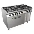 Gasherd mit 6 Flammen - Mod. H7MZE6FE - ohne Pilotflamme - statischer Elektroofen GN 2/1 (BxTxH): 68,5 x 53 x 35 cm - neutraler Unterbau - Gesamtleistung Gas: 28,5 kW - Produktmaße in cm (BxTxH): 120 x 70 x 85 - CE-Kennzeichnung