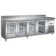 KÜHLTISCH MIT AUFKANTUNG AUS EDELSTAHL AISI 304 - UMLUFTKÜHLUNG - Mod. G-GN4200TNG - GASTRONORM 1/1 (53 x 32,5 cm) - 4 GLASTÜREN - Bruttokapazität: 553 Liter - TEMPERATUR: +2°/+8°C  - Abmessungen in cm. (B x T x H): 223 x 70 x 96 - EG-Norm