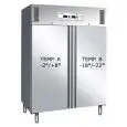 KÜHLSCHRANK AUS EDELSTAHL AISI 304 - UMLUFTKÜHLUNG - KOMBI TN + BT - G-GNV1200DT - GASTRONORM 2/1 (65 x 53 cm) - 2 TÜREN - Bruttokapazität: 507 + 507 LITER - TEMPERATUR: -2°/+8°C + -18º/ -22ºC - Abmessungen in cm. (B x T x H): 134 x 83 x 201 - EG-NORM