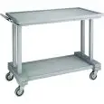 SERVIERWAGEN AUS VOLLHOLZ MIT 2 ETAGEN IN ASCHE FARBE - MOD. LP1000CE - Etagen aus Birke-Multiplex (Asche gefärbt) - Verchromte Lenkrollen - Abmessungen in cm. (B x T x H): 115 x 55 x 108