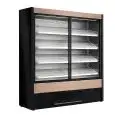 BELÜFTETES SELBSTBEDIENUNGS-KÜHLWANDDISPLAY – TEMPERATUR +0/+2 °C – FÜR GETRÄNKE, MILCHPRODUKTE, VORVERPACKTE PRODUKTE – MOD. OLIMPO OM W – MIT SCHIEBETÜREN – DREI SCHRÄGE REGALE