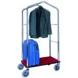 CARRELLO PORTAVALIGIE CON APPENDIABITI - MOD. PV4056R - Base in legno ricoperta con moquette - Supporto asta in tubolare di acciaio cromato - Bordo paracolpi - Dim. cm L 95 x P 55 x h 183