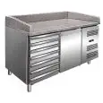 PIZZAKÜHLTISCH - Edelstahl - für Pizzateigbehälter 60x40 cm - Umluftkühlung - Mod PZ1610TN - 1 gekühlte Tür + 7 Schubladen (ungekühlt) - Temperaturberereich: +2°/+8°C - Produktmaße (B x T x H): 151,5 X 80 X 100