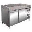 PIZZAKÜHLTISCH - Edelstahl - für Pizzateigbehälter 60x40 cm - Umluftkühlung - Mod PZ2600TN - 2 Türen - Temperaturberereich: +2°/+8°C - Produktmaße (B x T x H): 151,5 X 80 X 100