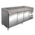PIZZAKÜHLTISCH - Edelstahl - für Pizzateigbehälter 60x40 cm - Umluftkühlung - Mod PZ3600TN - 3 Türen - Temperaturberereich: +2°/+8°C - Produktmaße (B x T x H): 200 X 80 X 100