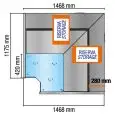Kühlvitrine Winkel 90° AC (geschlossen) mit Reservetüren mit geradem Glas - Kanalisierbar - Leistung W 470 - Ausstellungsfläche m² 1,44 - Reservegröße lt 100 - Kühltüren n 2 cm 44 x 23,5 - Abmessungen cm L 146,8 x T 117,5 x H 120