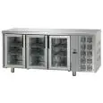 KÜHLTISCH AUS EDELSTAHL AISI 304- UMLUFTKÜHLUNG - Mod. UG03MPV - GASTRONORM 1/1 - 3 GLASTÜREN - TEMPERATUR 0°/+10°C - Abmessungen in cm (B x T x H): 187 x 70 x 85/92 -CE-Kennzeichnung