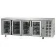 KÜHLTISCH AUS EDELSTAHL AISI 304- UMLUFTKÜHLUNG - Mod. UG04MPV - GASTRONORM 1/1 - 4 GLASTÜREN - NORMALE TEMPERATUR 0°/+10°C - Abmessungen in cm (B x T x H): 232 x 70 x 85/92 -CE-Kennzeichnung