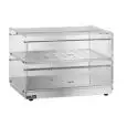 NEUTRALE VITRINE - MOD. VBN47 - Ausführung in Edelstahl - Rundum-Verglasung aus Plexiglas - 2 BÖDEN