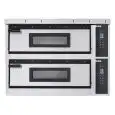 ELEKTRO-PIZZAOFEN - DIGITALE BEDIENUNG - Mod. PLUS XL66/D - 2 Backkammern -Backfläche oder Decken-und Bodenausführung oder gesamte Kammer aus feuerfestem Material - Backkammermaße in cm (BxTxH): 72 x 108 x 14 - Anzahl Pizzen insgesamt 6 + 6 (Ø cm 35) - Le